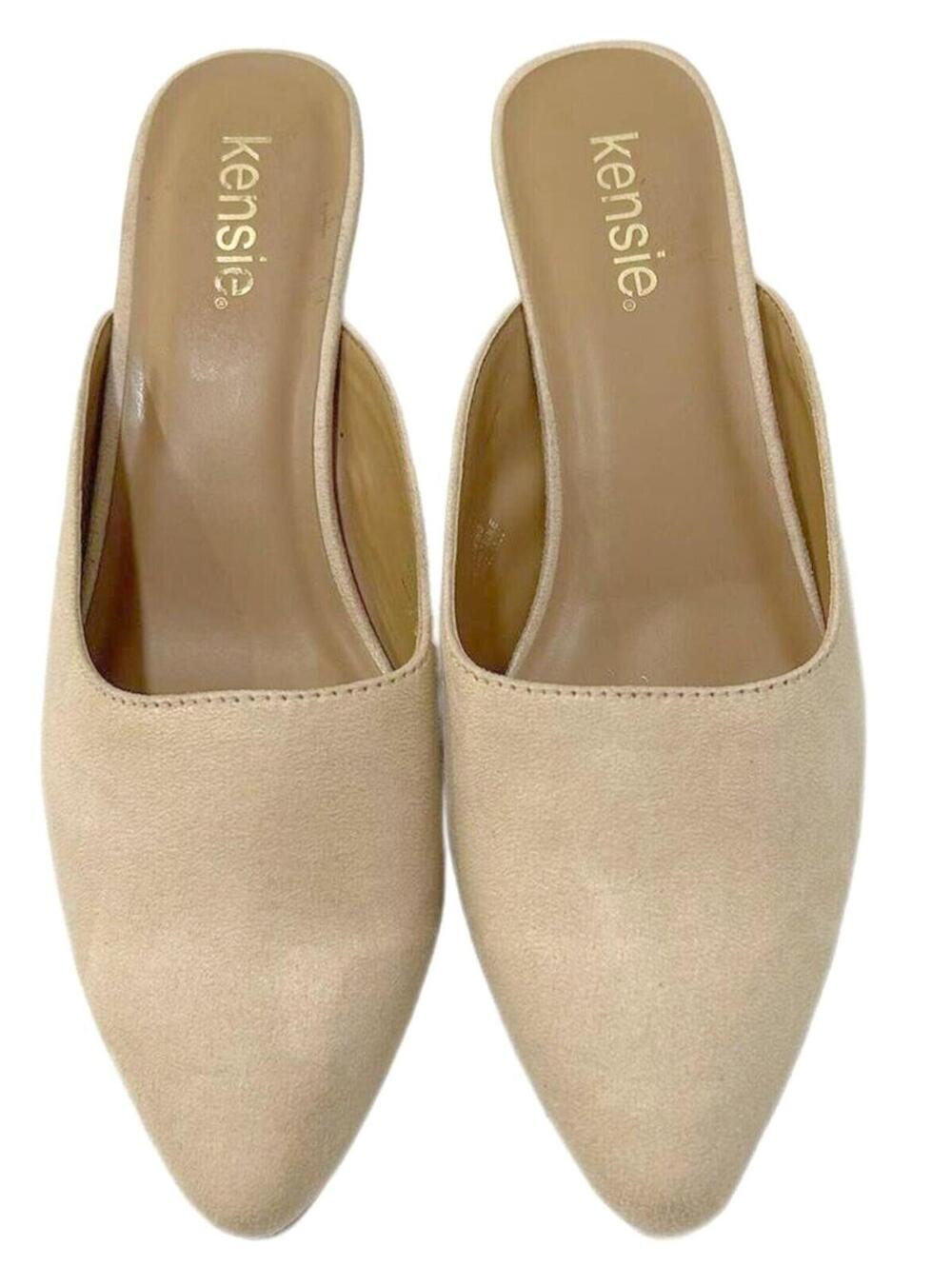 Kensie Madelyn Kitten Heel Suede Mules "Beige" Women's 6.5M | NEW